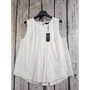 Vertigo Ivory Sleeveless Pleated Pintuck Cotton Blouse VT34847 Womens Large NWT